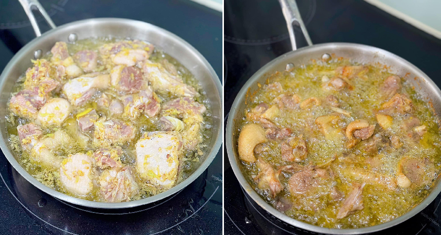 Chiên vịt cho chín vàng giòn 2 mặt